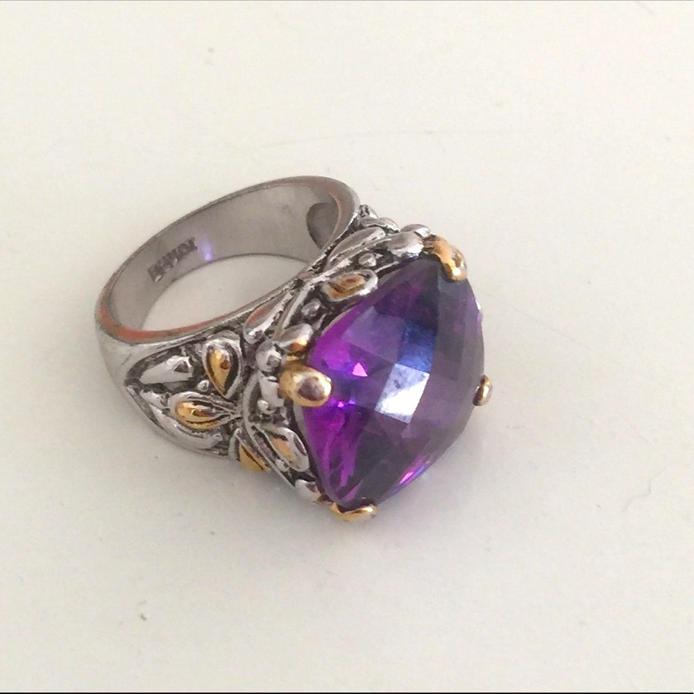 amethyst CZ faceted ring  18kGF